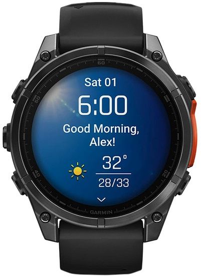 This AMOLED smartwatch features weather information.
